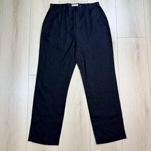 Kate‎ Hill Women's Linen Pants Black Size 12 Pleated High Rise Straight Leg VTG